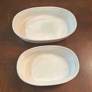 2 Corning Ware French White Individual Oval Stoneware Casseroles 7" and 9"
